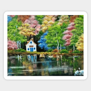 Autumn forest and lake house Magnet